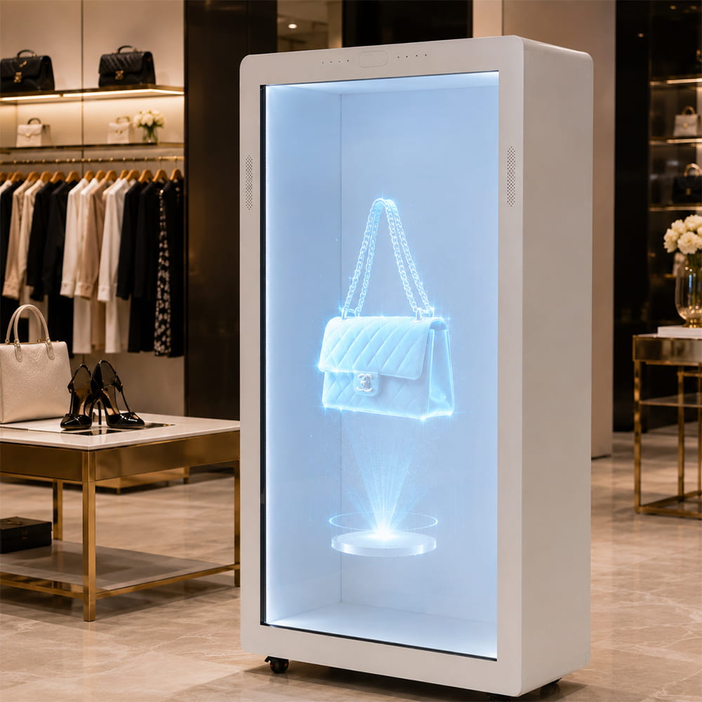 Holographic display box in a retail store