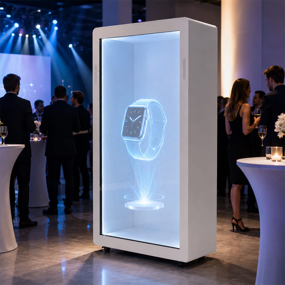 Holographic display box at an event