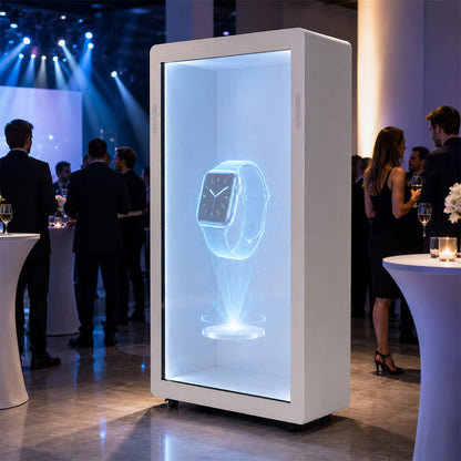 Holographic display box at an event