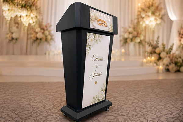 Separate content on the upper and lower podium screens