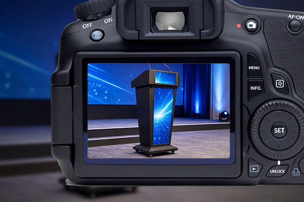 Camera-ready LED podium display at an event