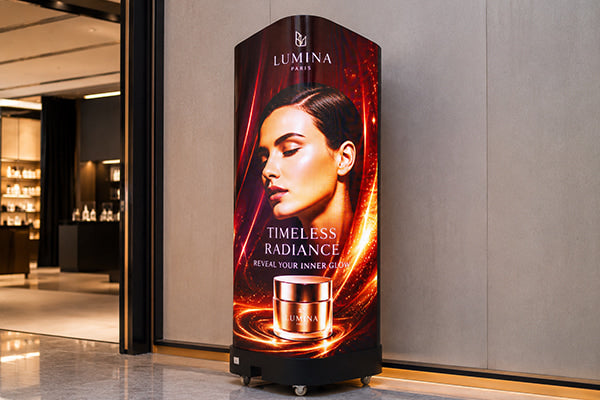 Detailed branded content on the P2.5 curved cube LED display
