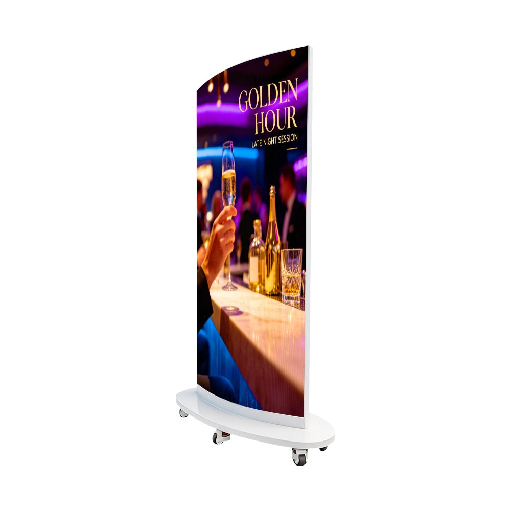 Double side curved LED display poster front view