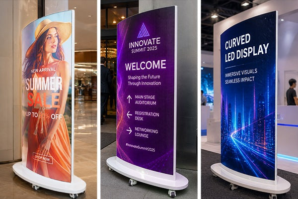 Double side curved LED posters for two-direction visibility