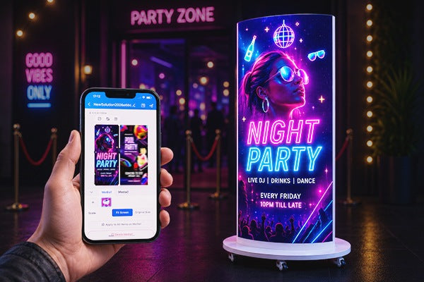 Phone content control for the double side curved LED poster