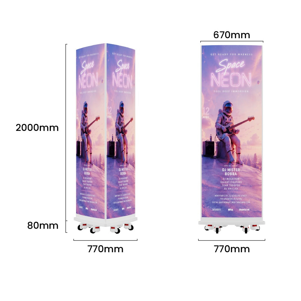 Tri-side curved LED poster screen dimensions