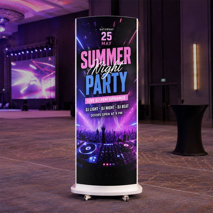 Tri-side curved LED poster screen at an event