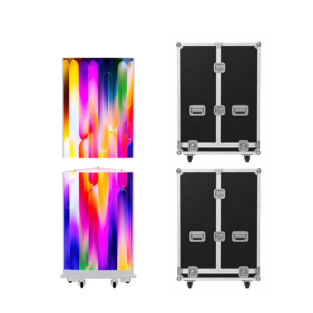 Tri-side curved LED poster transport configuration